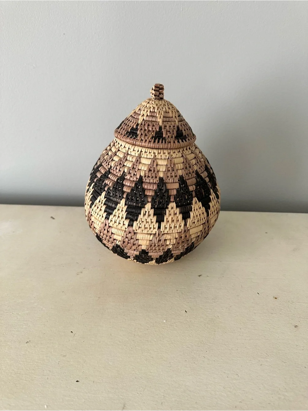 Africa African basket with lid woven decor boho brown black tan